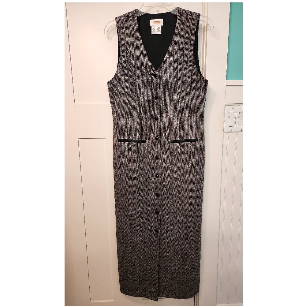EUC Vintage Talbots Sleeveless Black White Herringbone Tweed Lined Wool Dress 6